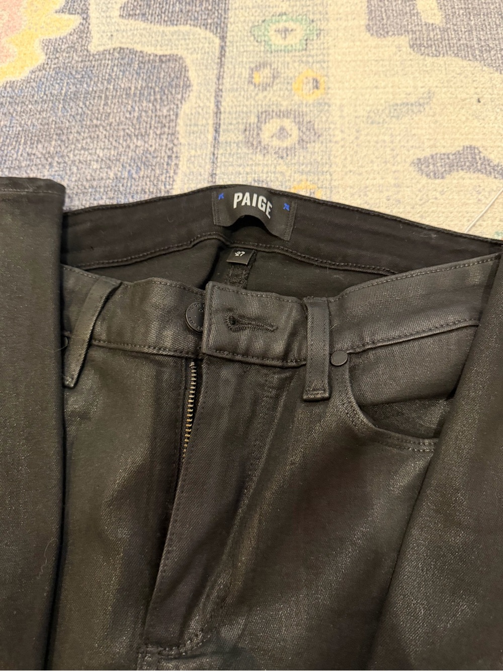 PAIGE Black Coated Slim Jeans